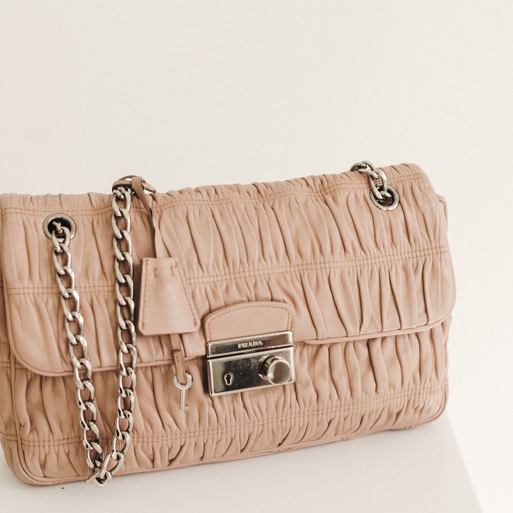 Prada Nappa Gaufre Chain Shoulder Bag in Nude Pink Grained Leather image 5
